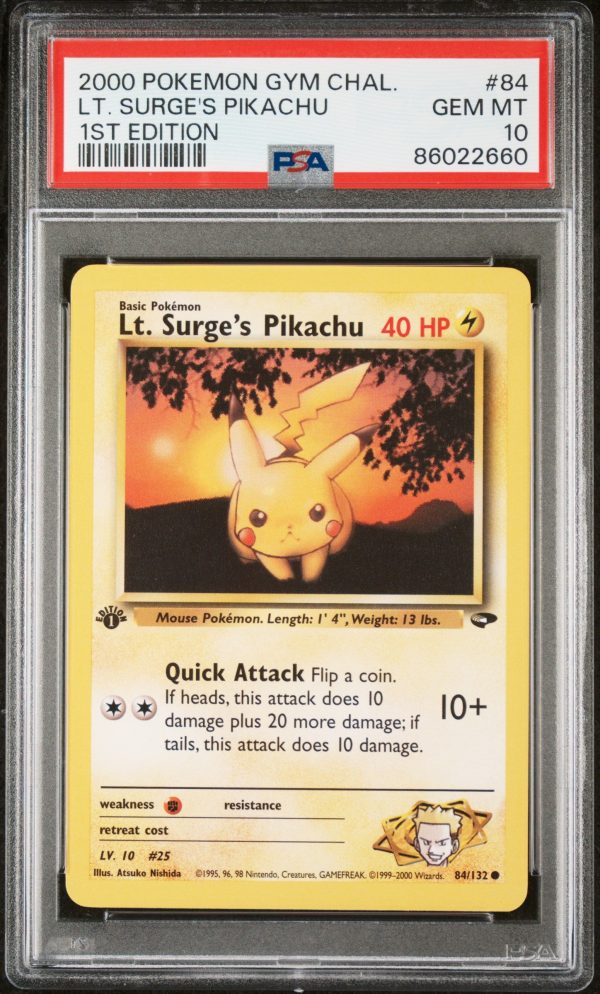 Lt. Surge s Pikachu 84 132 1st Edition Gym Challenge PSA 10 86022660 Online now