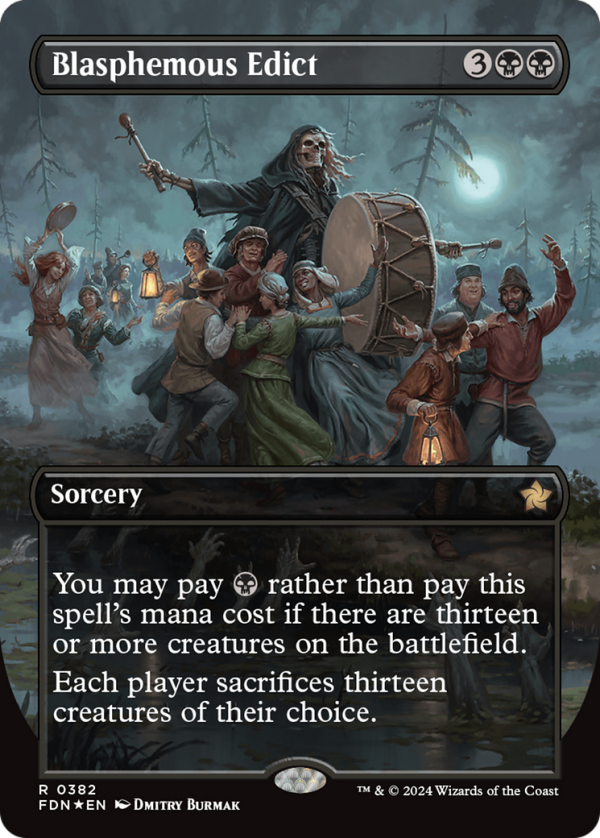 Blasphemous Edict (Borderless) (Mana Foil) [Foundations] For Sale